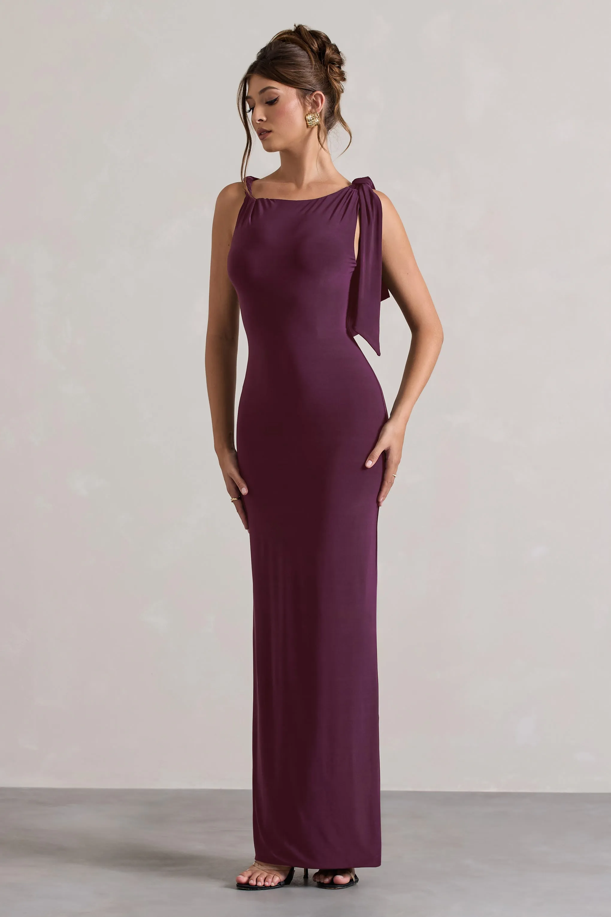 Kacey | Plum Twisted Knot Maxi Dress