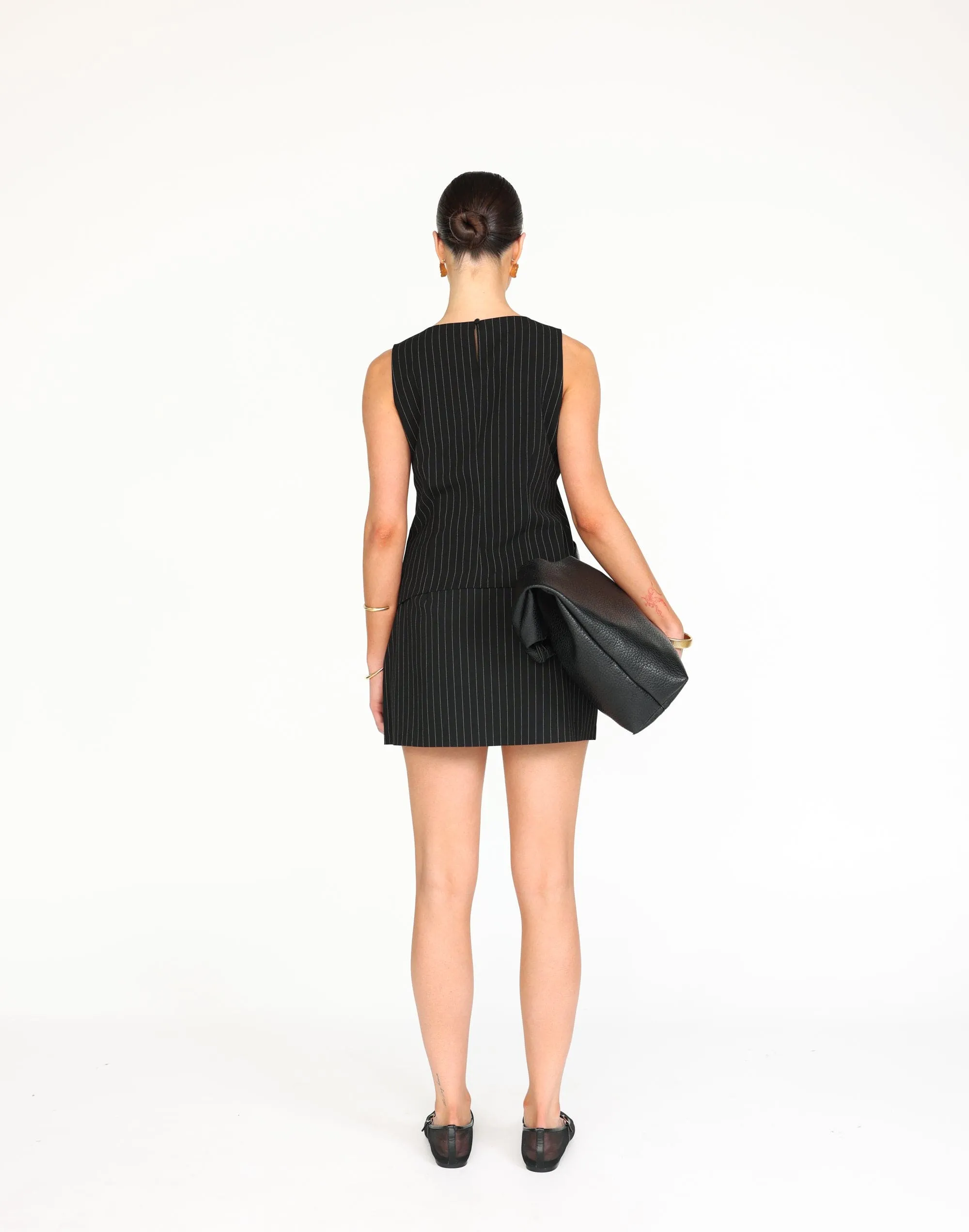 Kenza Mini Skirt (Black Pinstripe)