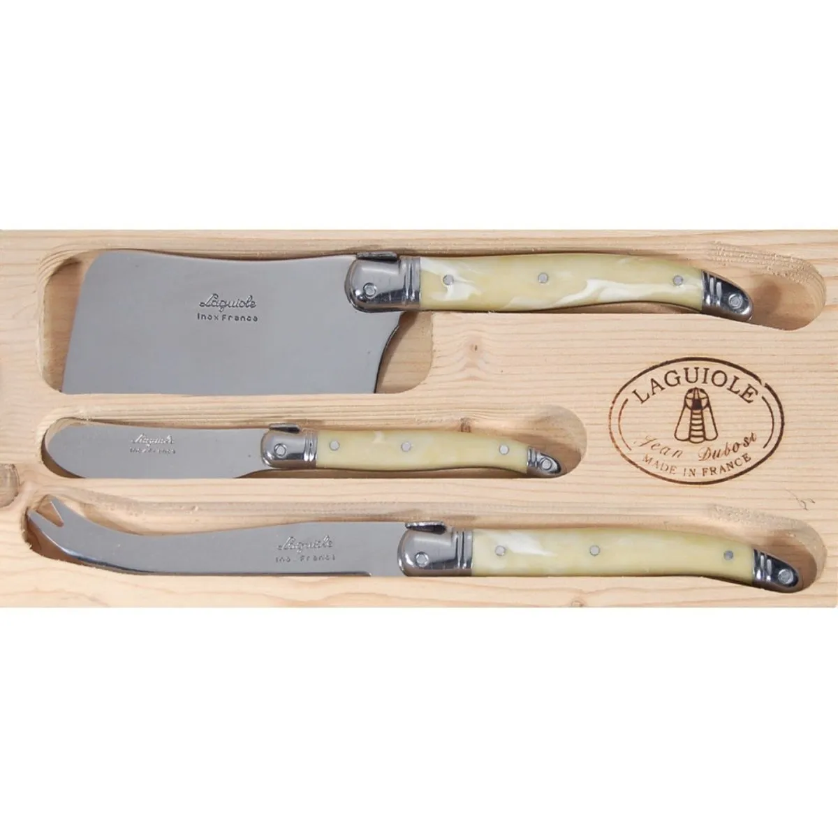 Laguiole Jean Dubost Deluxe Light Horn Cheese Knives Set of 3