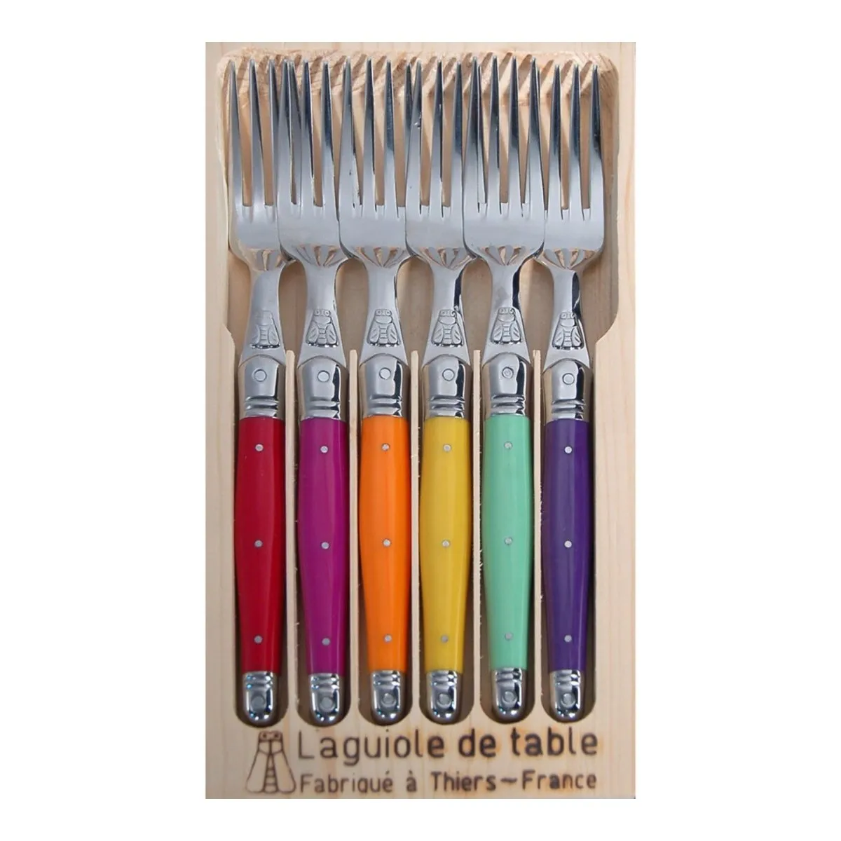 Laguiole Jean Dubost Deluxe Mixed Colour Forks Set of 6