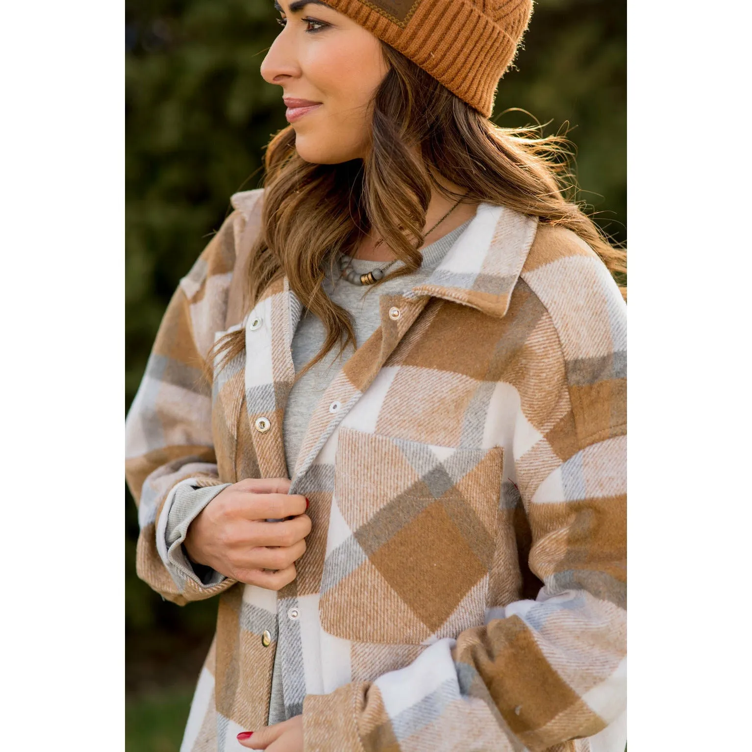 Large Plaid Print Neutral Shacket