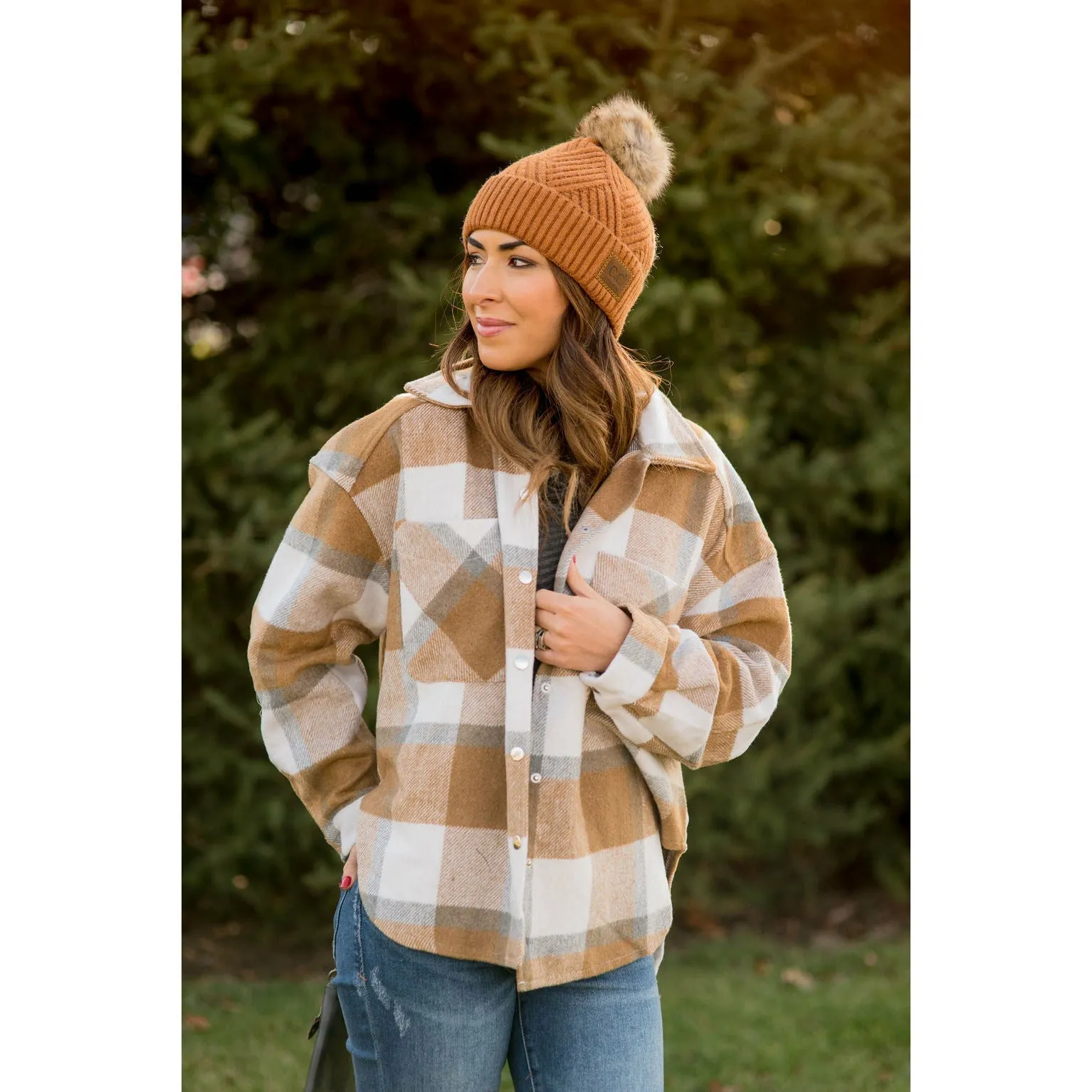 Large Plaid Print Neutral Shacket