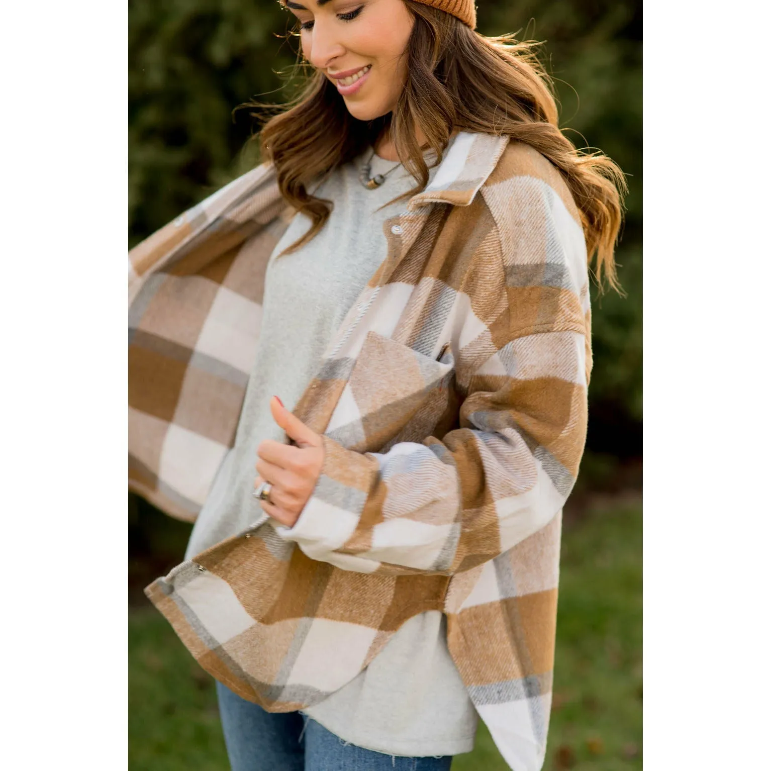 Large Plaid Print Neutral Shacket