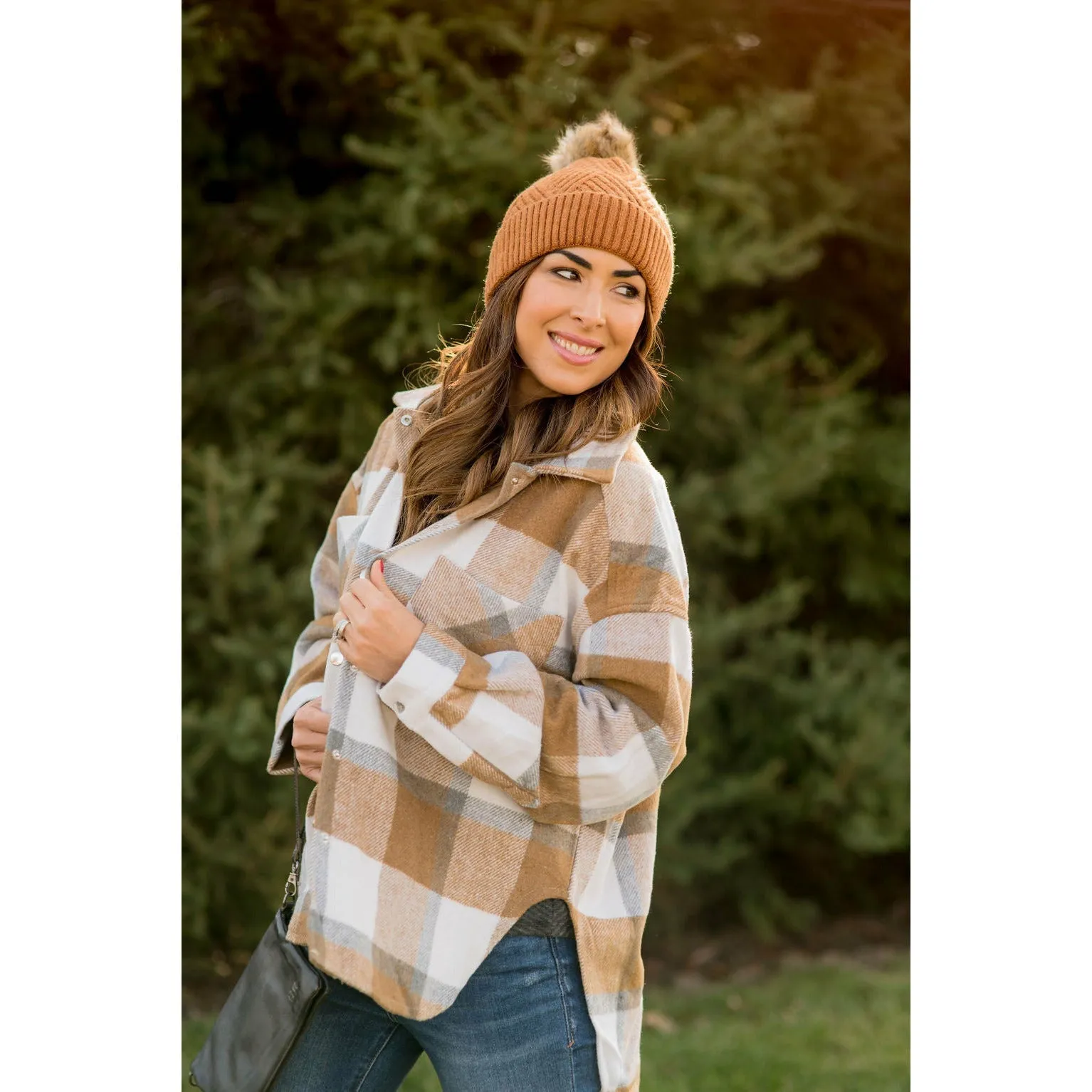 Large Plaid Print Neutral Shacket