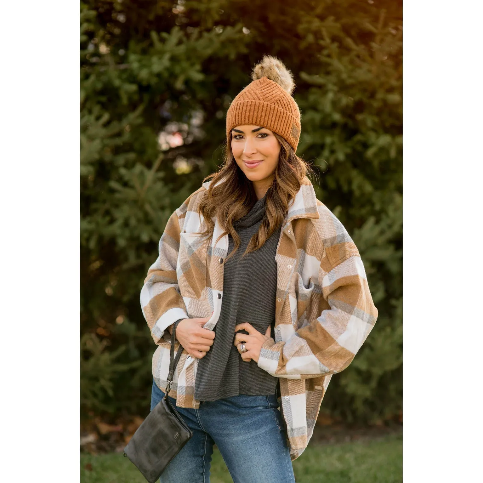 Large Plaid Print Neutral Shacket