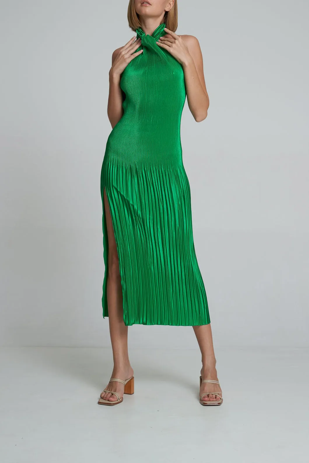 L'IDEE Woman Soiree Halter Gown Bright Green