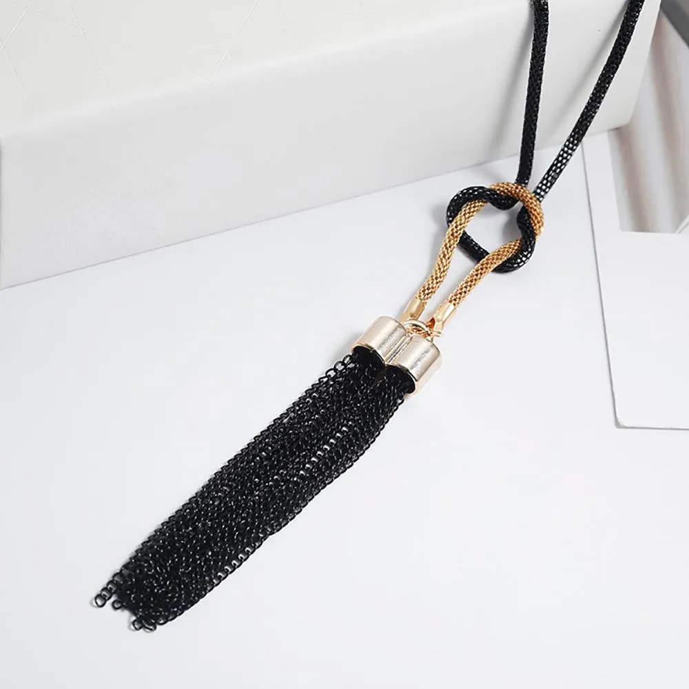 Long Black Chain and Tassel Statement Necklace