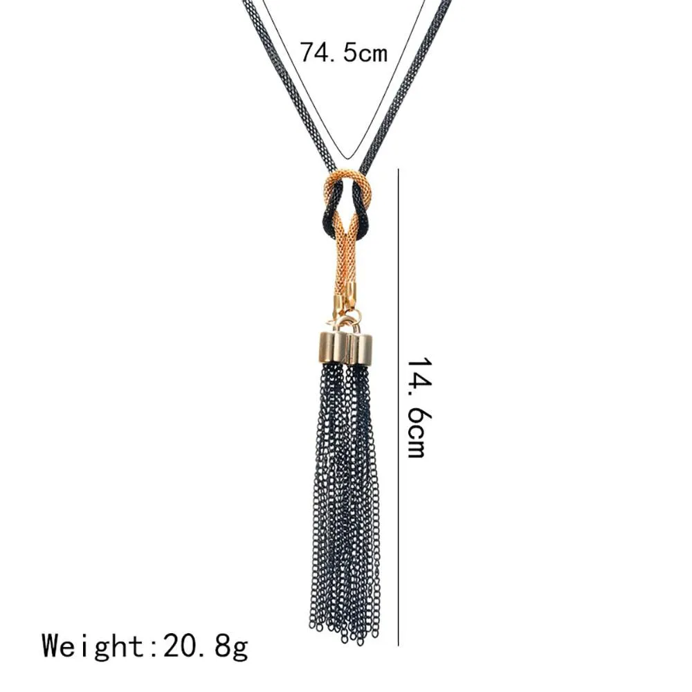 Long Black Chain and Tassel Statement Necklace