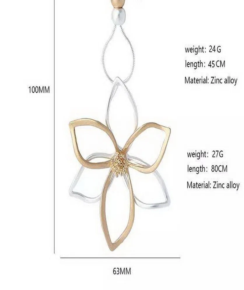 Long Sweater Necklace for Women Pendant Necklace Hollow Out Flower