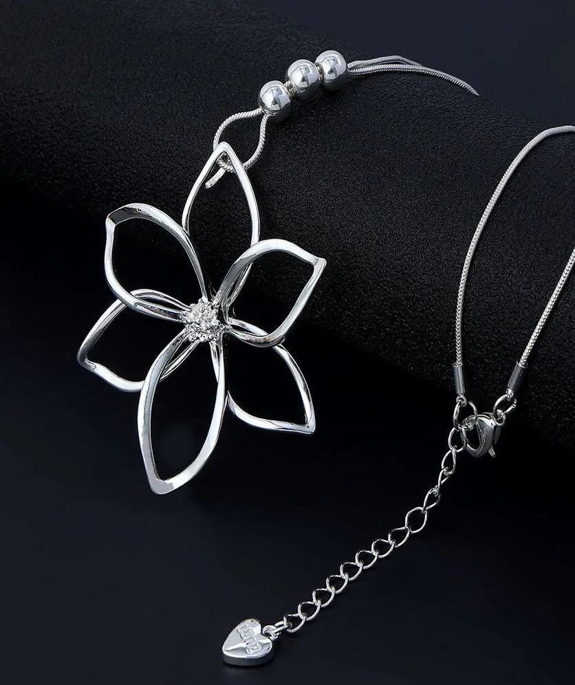 Long Sweater Necklace for Women Pendant Necklace Hollow Out Flower