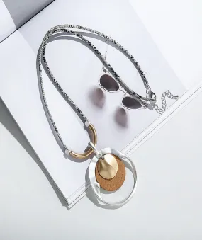 Long Sweater Necklace for Women Pendant Necklace Loops Leather Circle