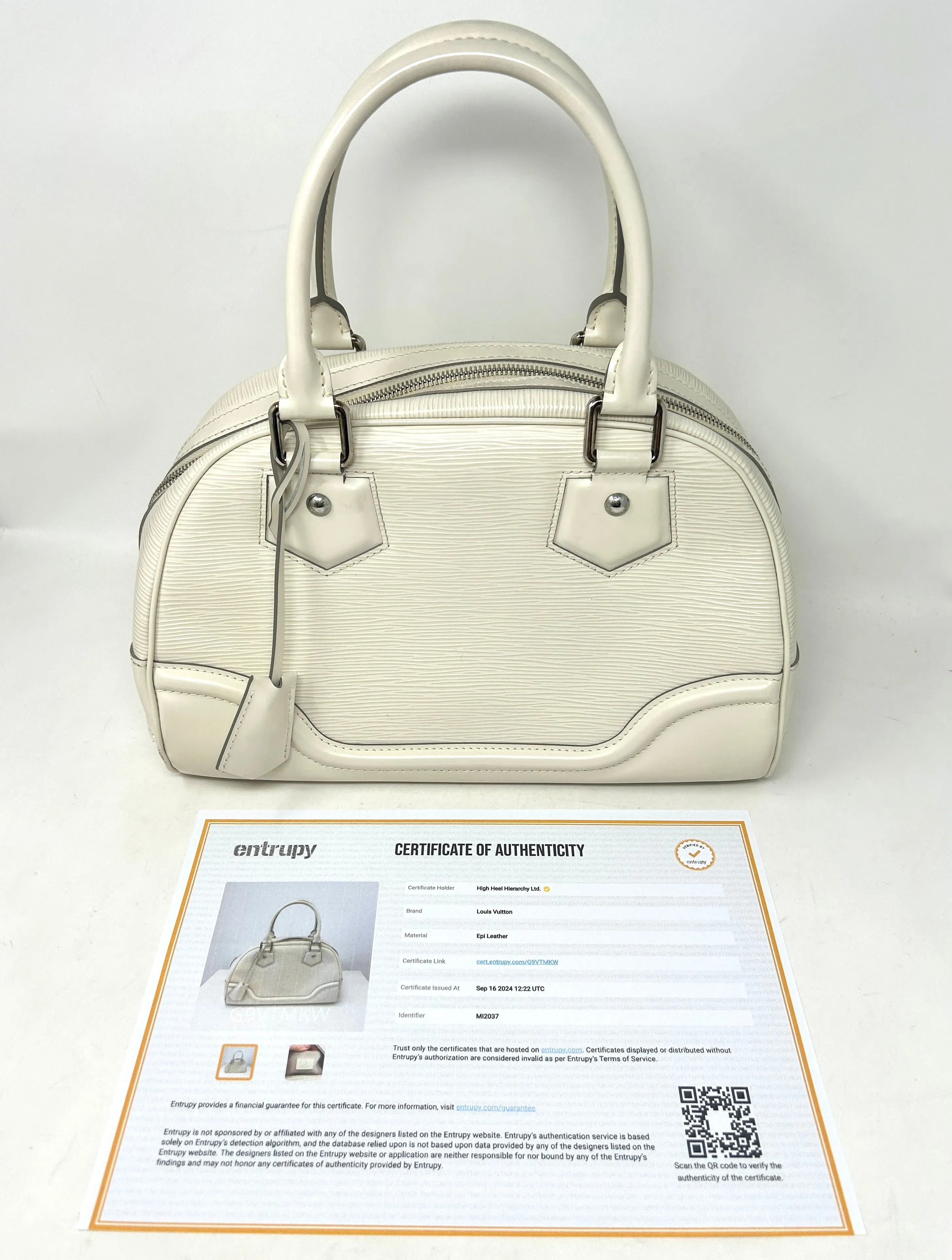 Louis Vuitton Montaigne PM Ivory Epi Leather Bowling Handbag