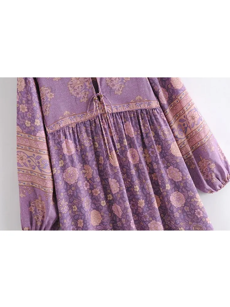 Love Story Maxi Dress Lavender Pink Floral Bohemian Long Peasant Sleeve Gown Double Tie Front Flared Skirt Available In Small Medium Or Large