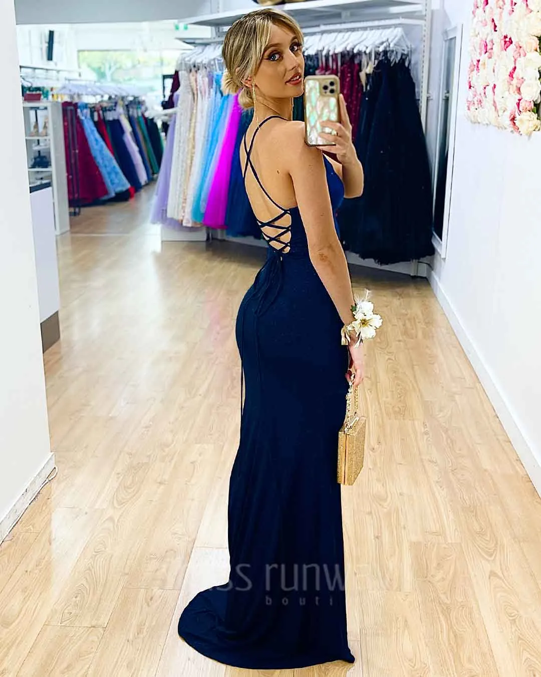 Marlene Glitter Gown - Navy