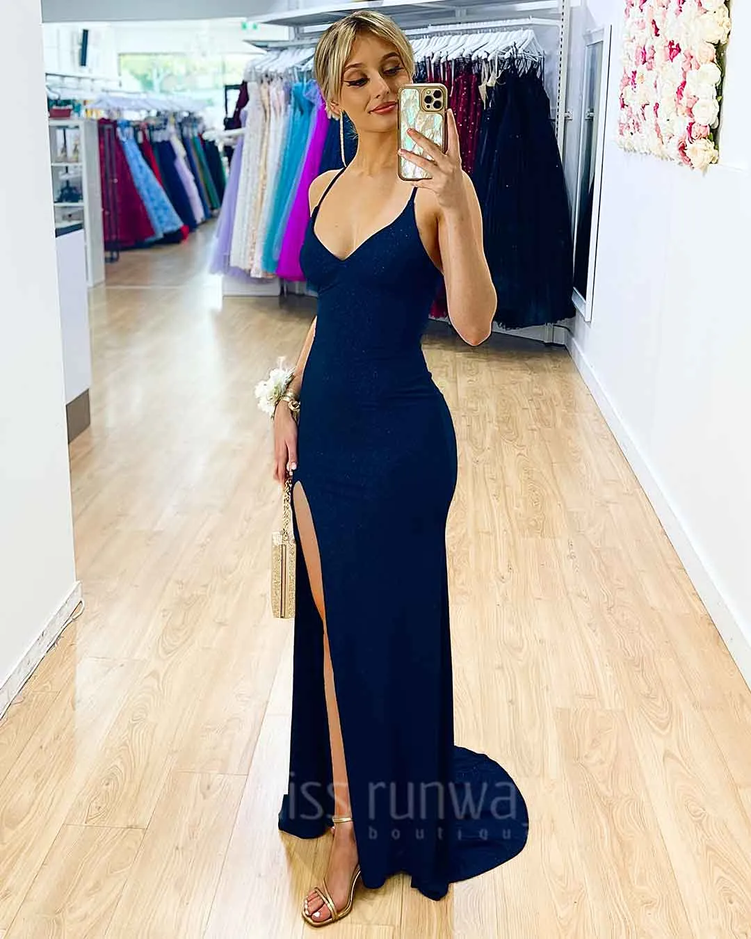 Marlene Glitter Gown - Navy