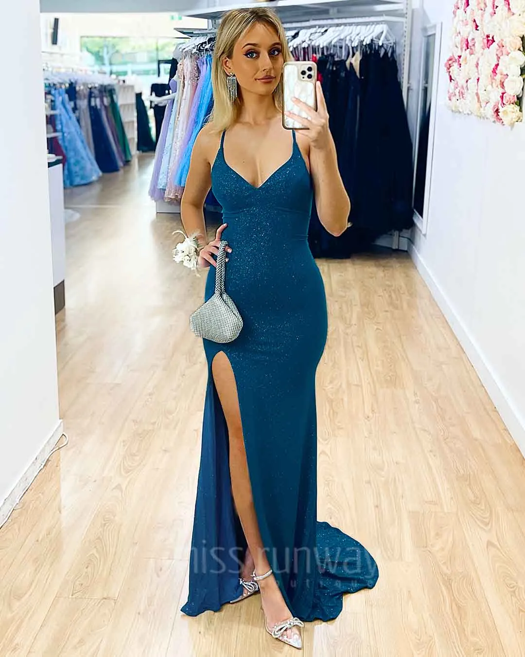 Marlene Glitter Gown - Teal