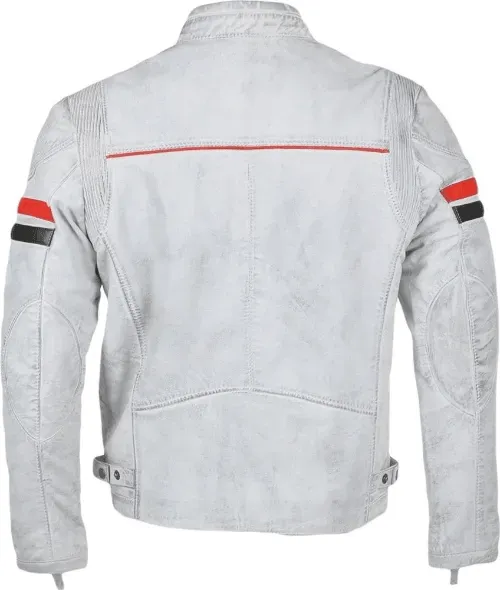 Mens Biker Style White Leather Motorcycle Jacket