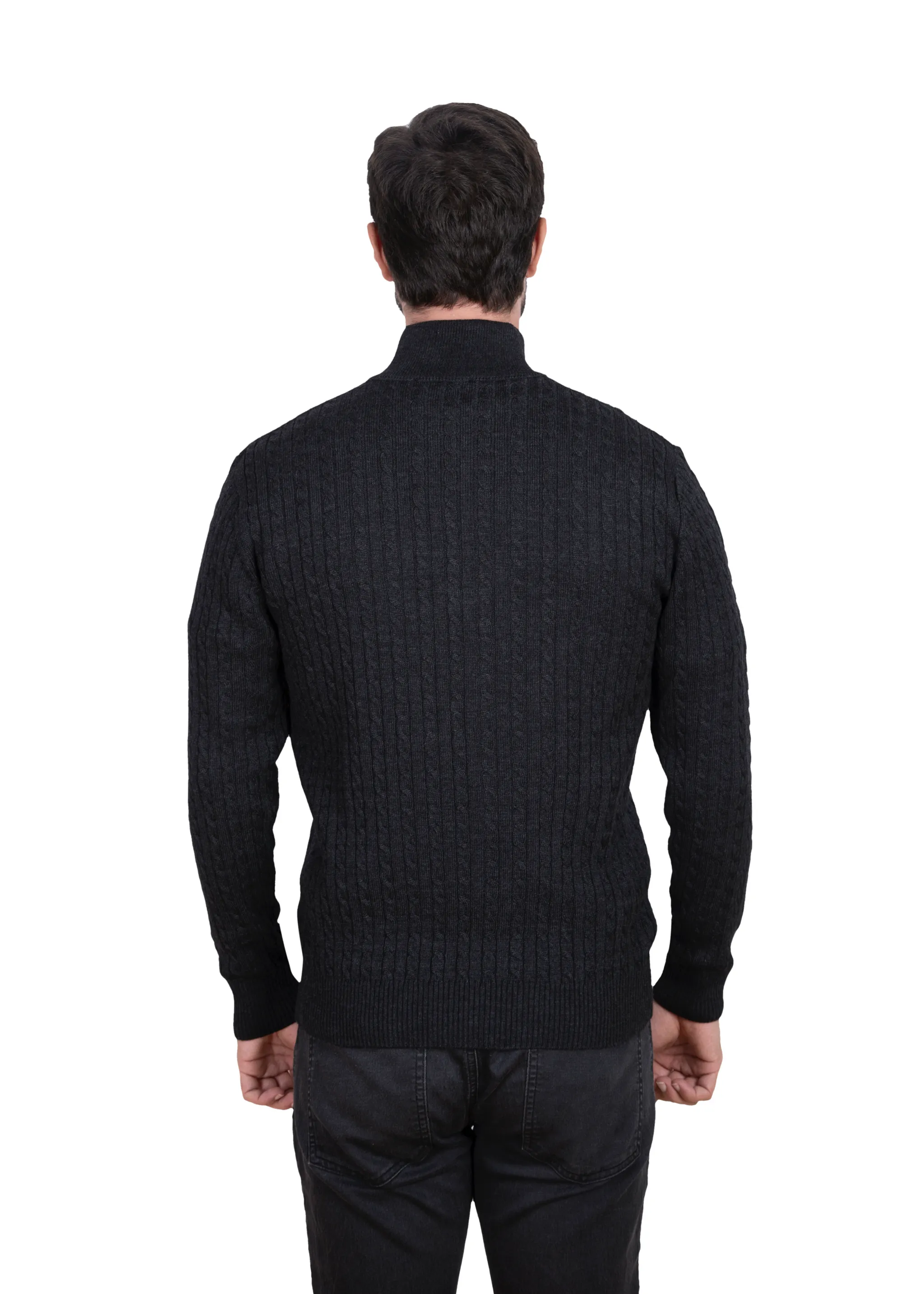 Men's Charcoal Mildura Wool Cable Knit Quarter-Zip Jumper