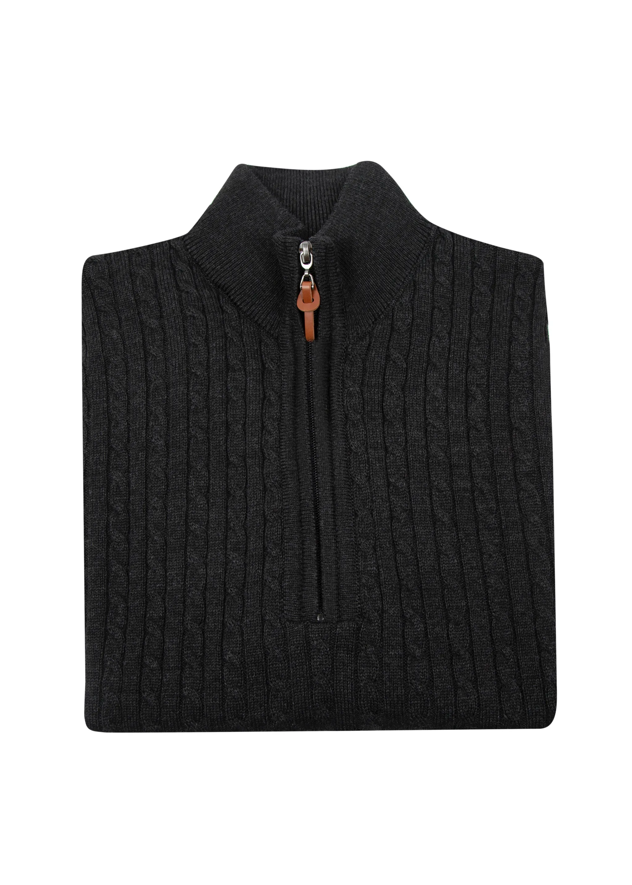 Men's Charcoal Mildura Wool Cable Knit Quarter-Zip Jumper