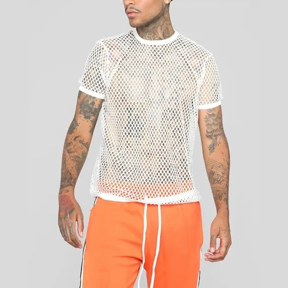 Men's Rainbow Mesh See through Fishnet T Shirt