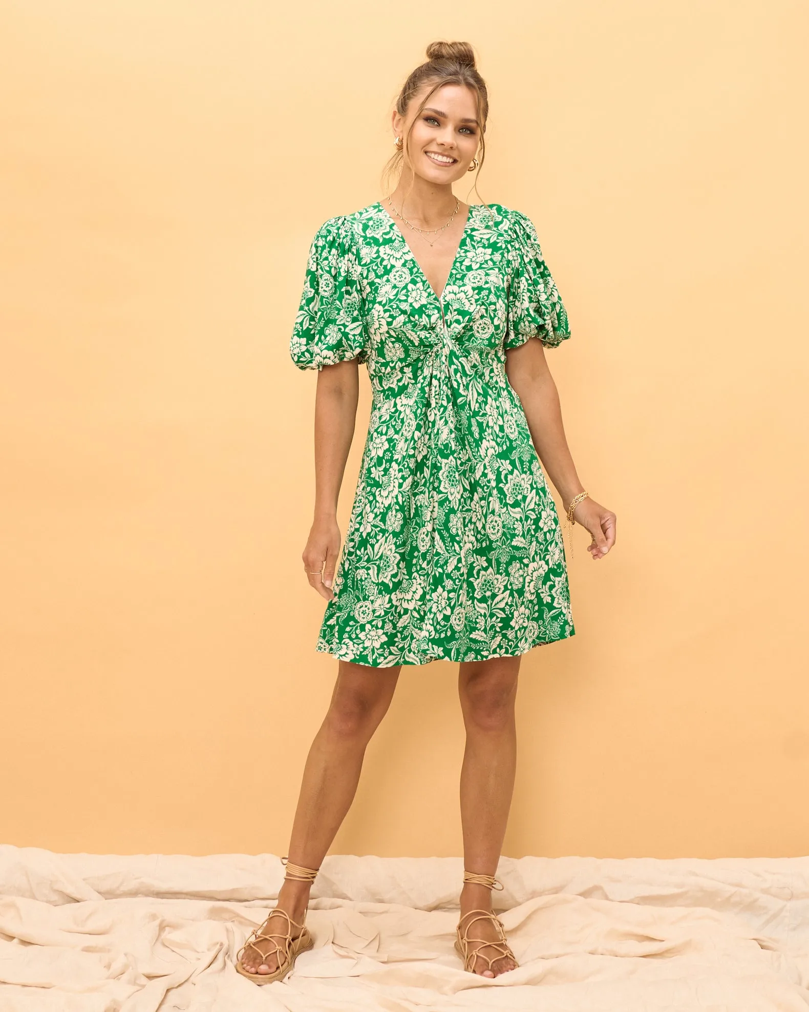 Miah Green Floral Twist Front Mini Dress