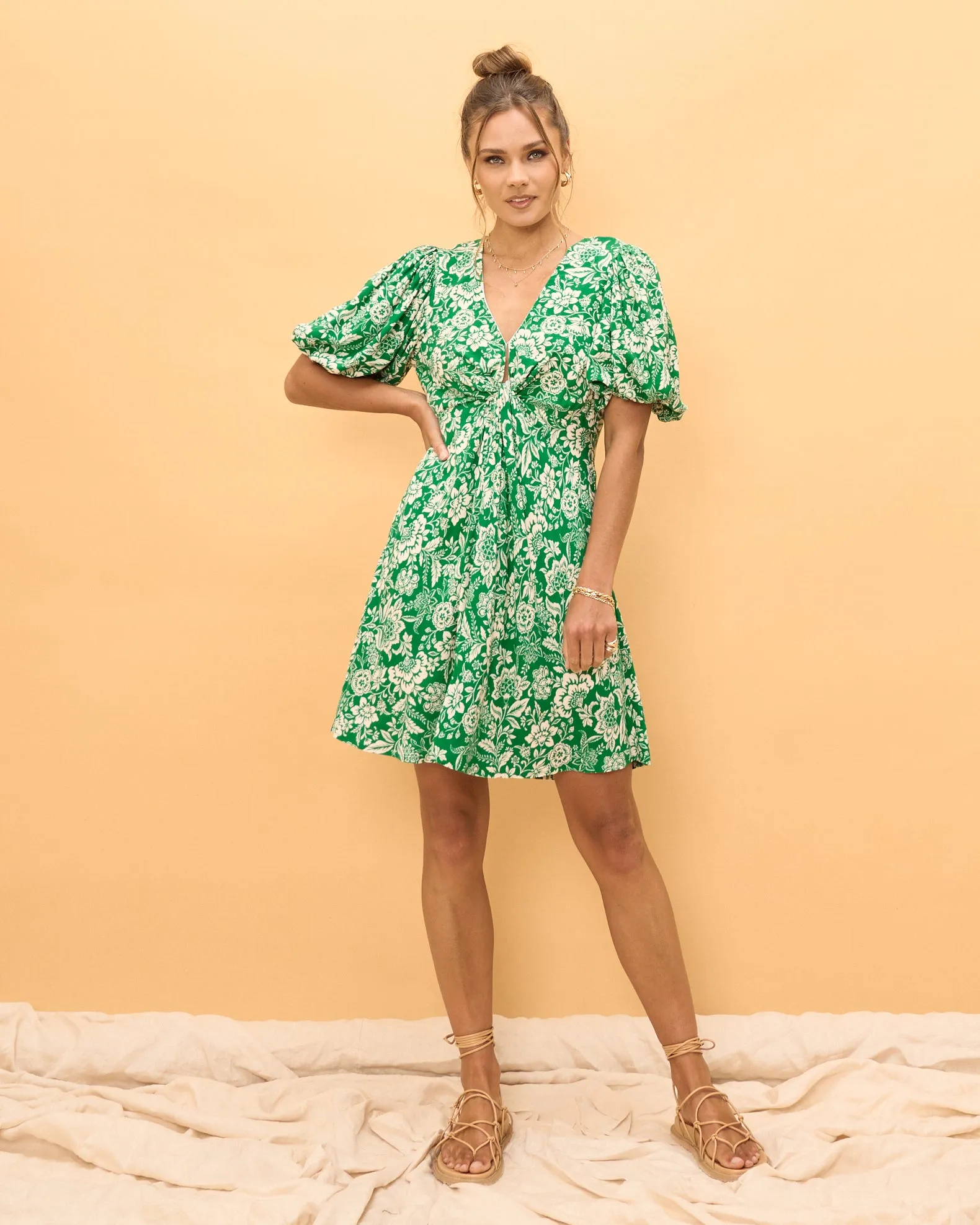 Miah Green Floral Twist Front Mini Dress