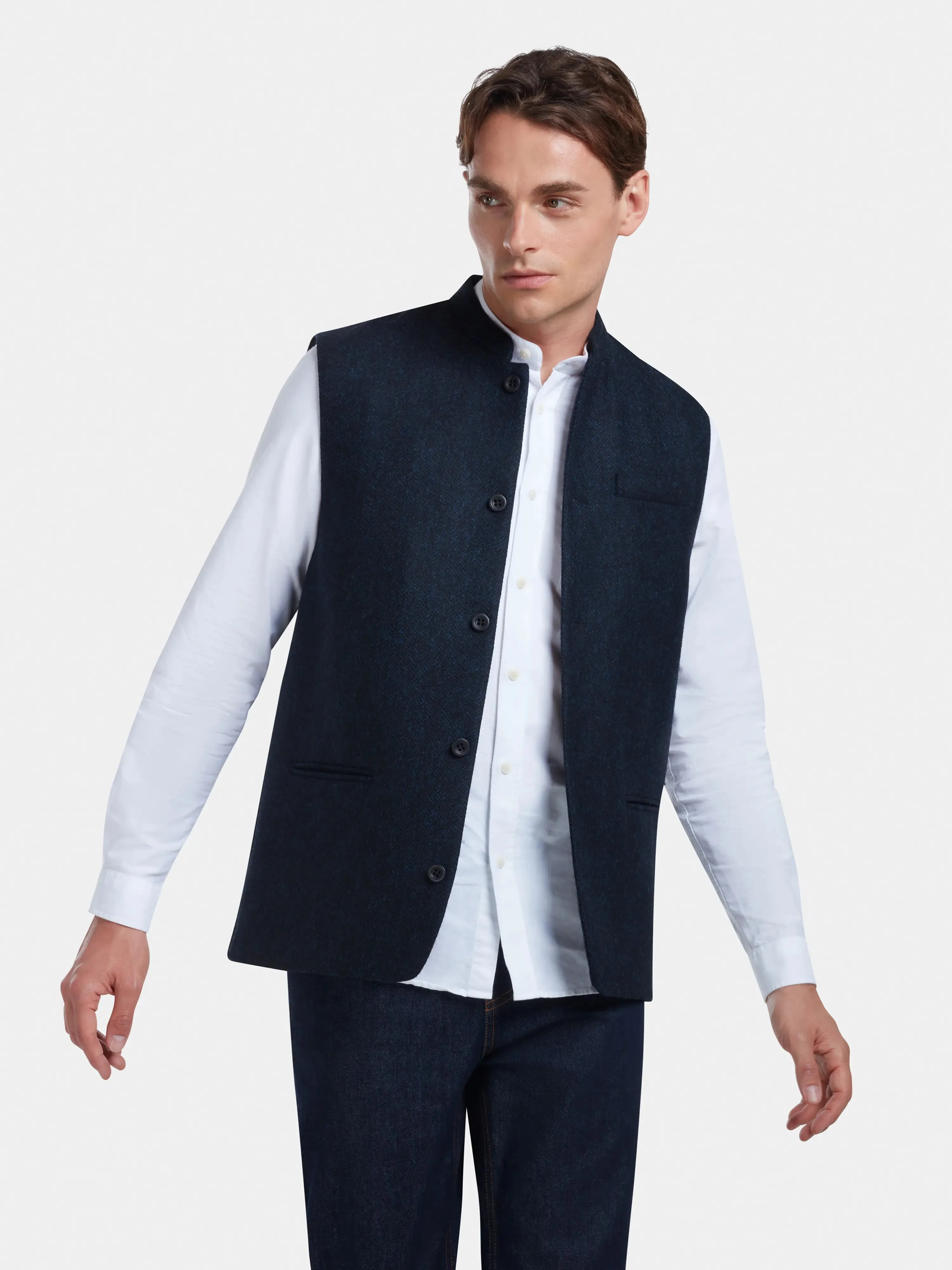 Midnight Herringbone Nehru Waistcoat