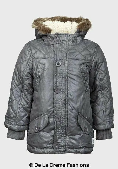 Minoti - Boys Quilted Winter Padded Jacket Faux Fur Hooded Puffa Coat