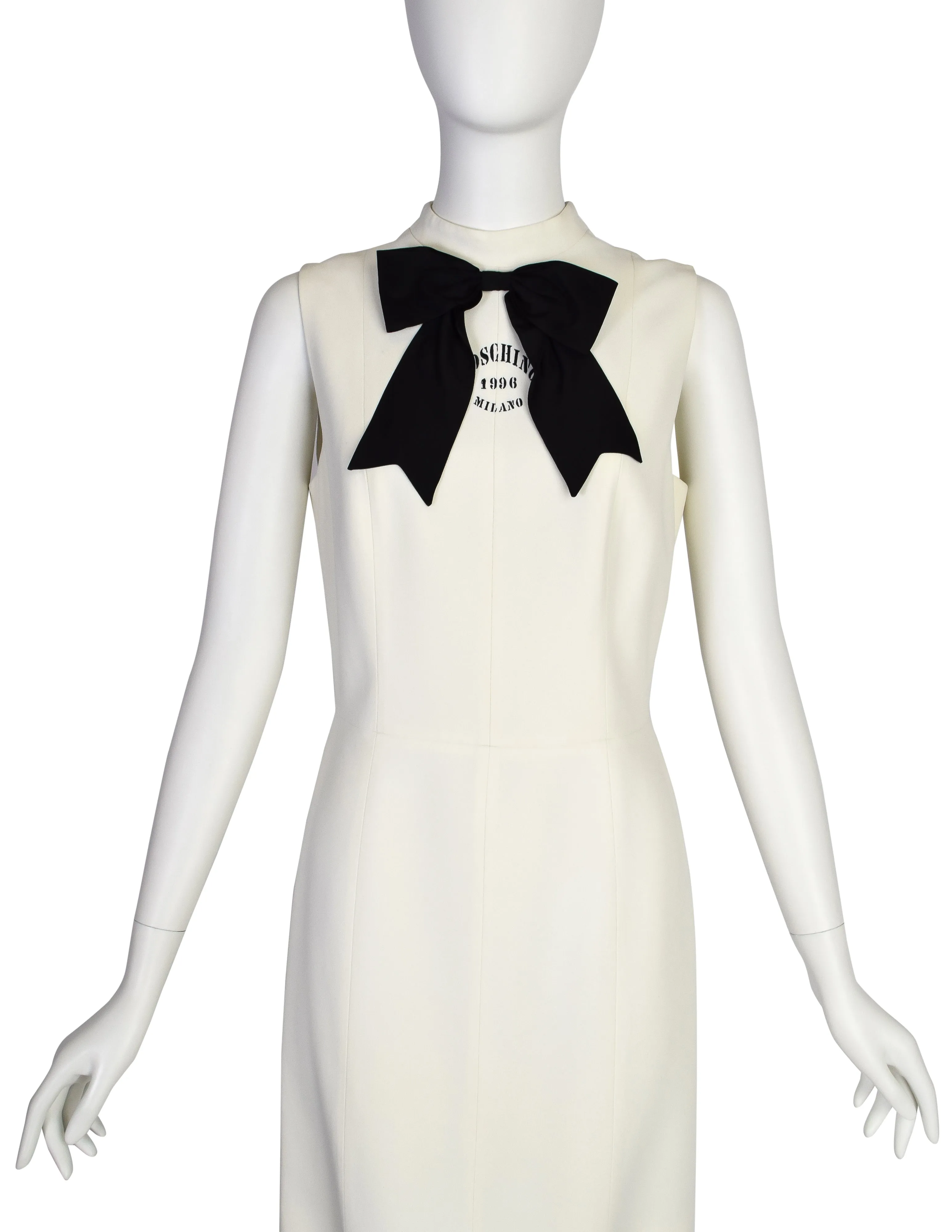 Moschino Cheap and Chic Vintage 1996 'Dress Form' Trompe L'oeil Dressmaker's Form White Black Mini Dress