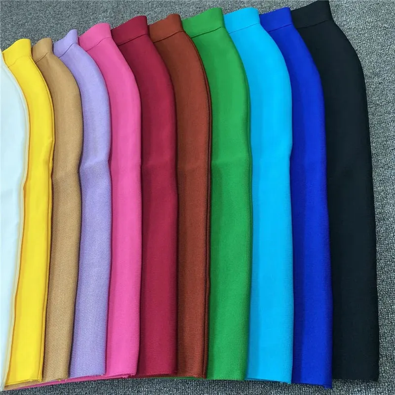 Multi-color Zipper Back Split Hem Pencil Skirts