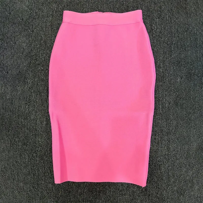 Multi-color Zipper Back Split Hem Pencil Skirts