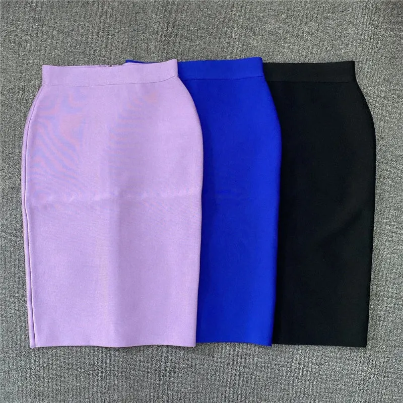 Multi-color Zipper Back Split Hem Pencil Skirts