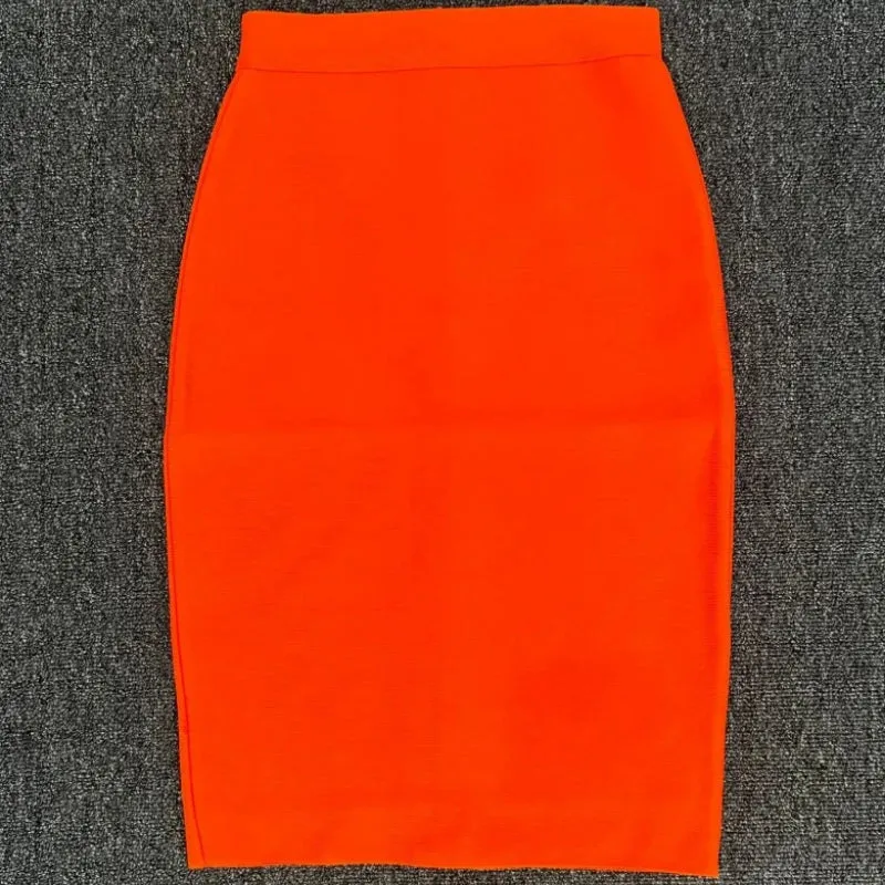 Multi-color Zipper Back Split Hem Pencil Skirts