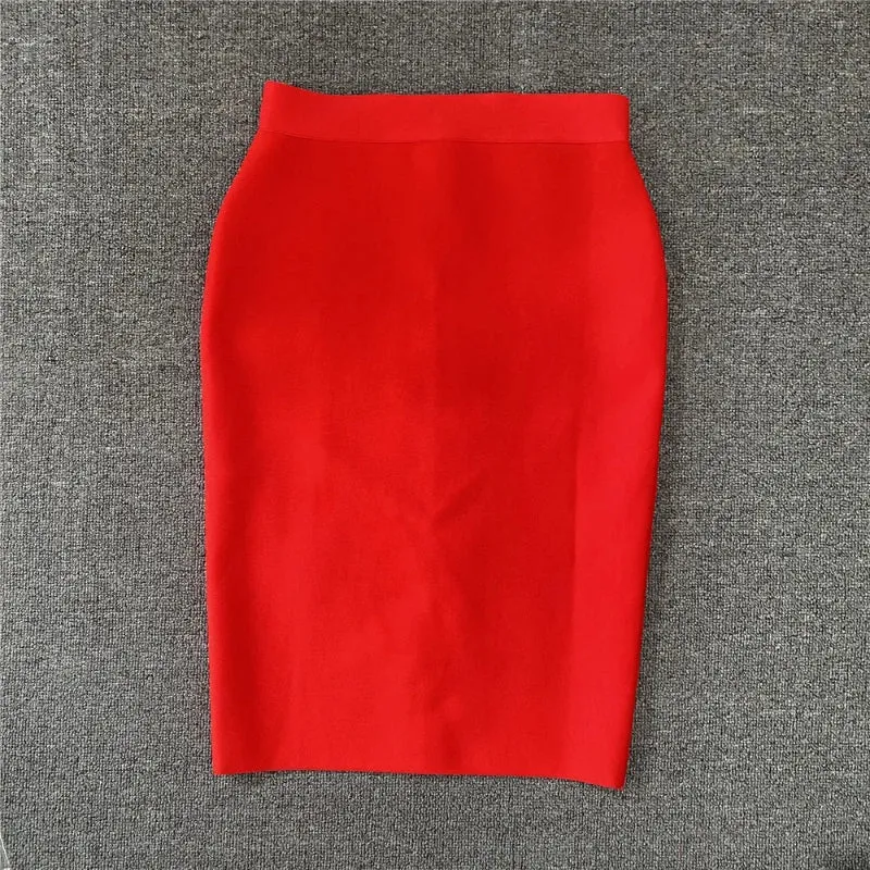 Multi-color Zipper Back Split Hem Pencil Skirts