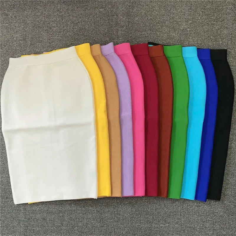 Multi-color Zipper Back Split Hem Pencil Skirts