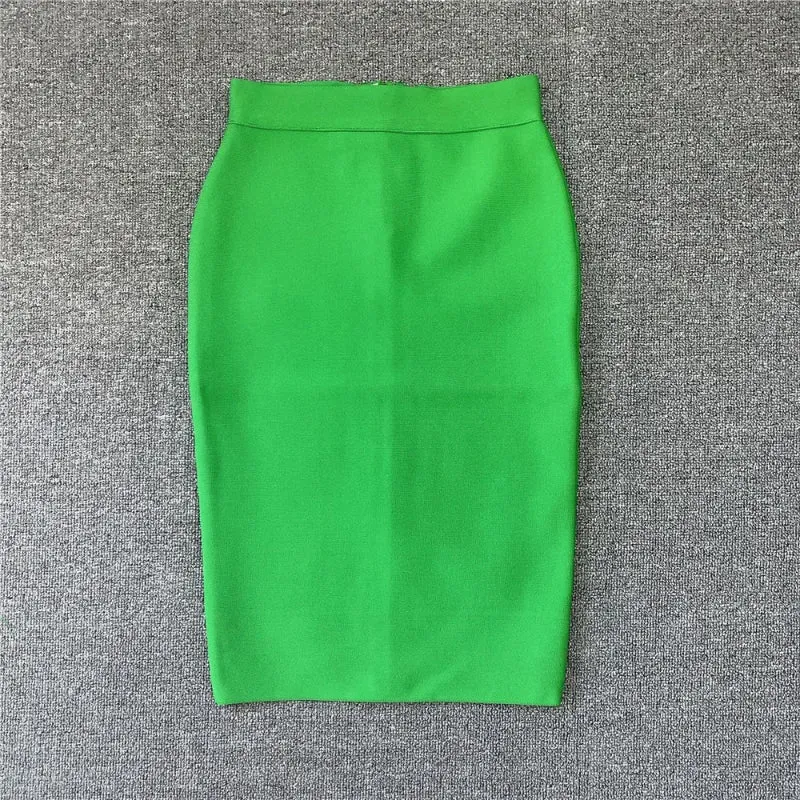 Multi-color Zipper Back Split Hem Pencil Skirts