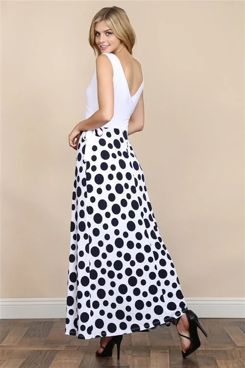 Navy Blue and White Polka Dot Maxi Dress