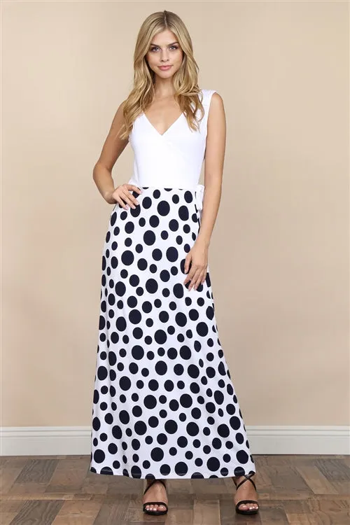 Navy Blue and White Polka Dot Maxi Dress