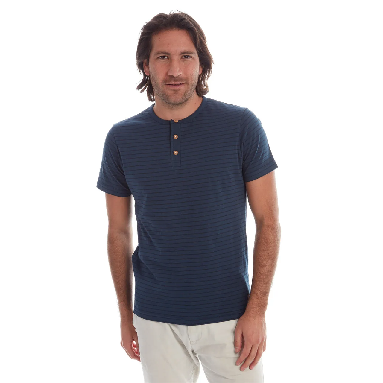 Navy Rafael Striped Henley Tee