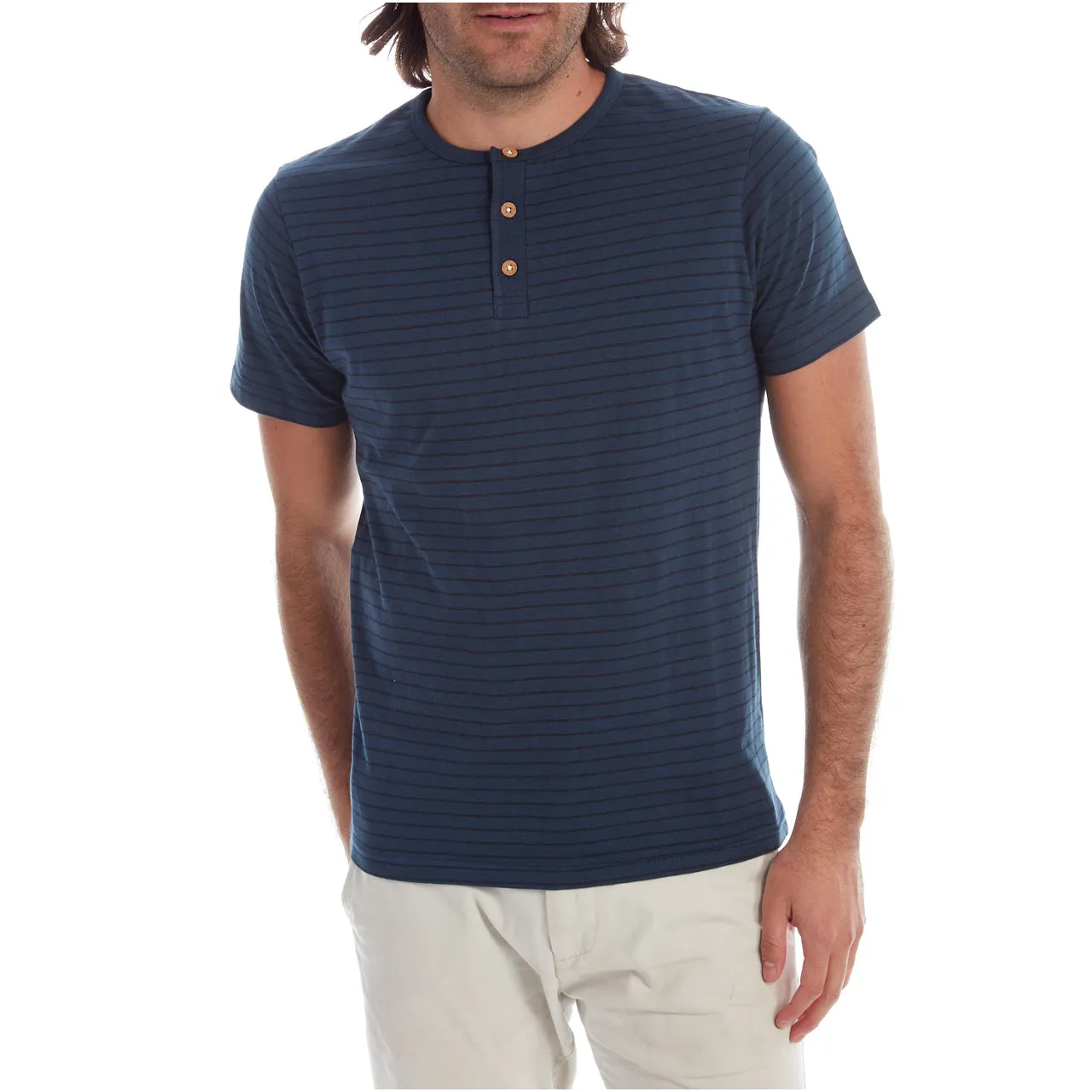 Navy Rafael Striped Henley Tee