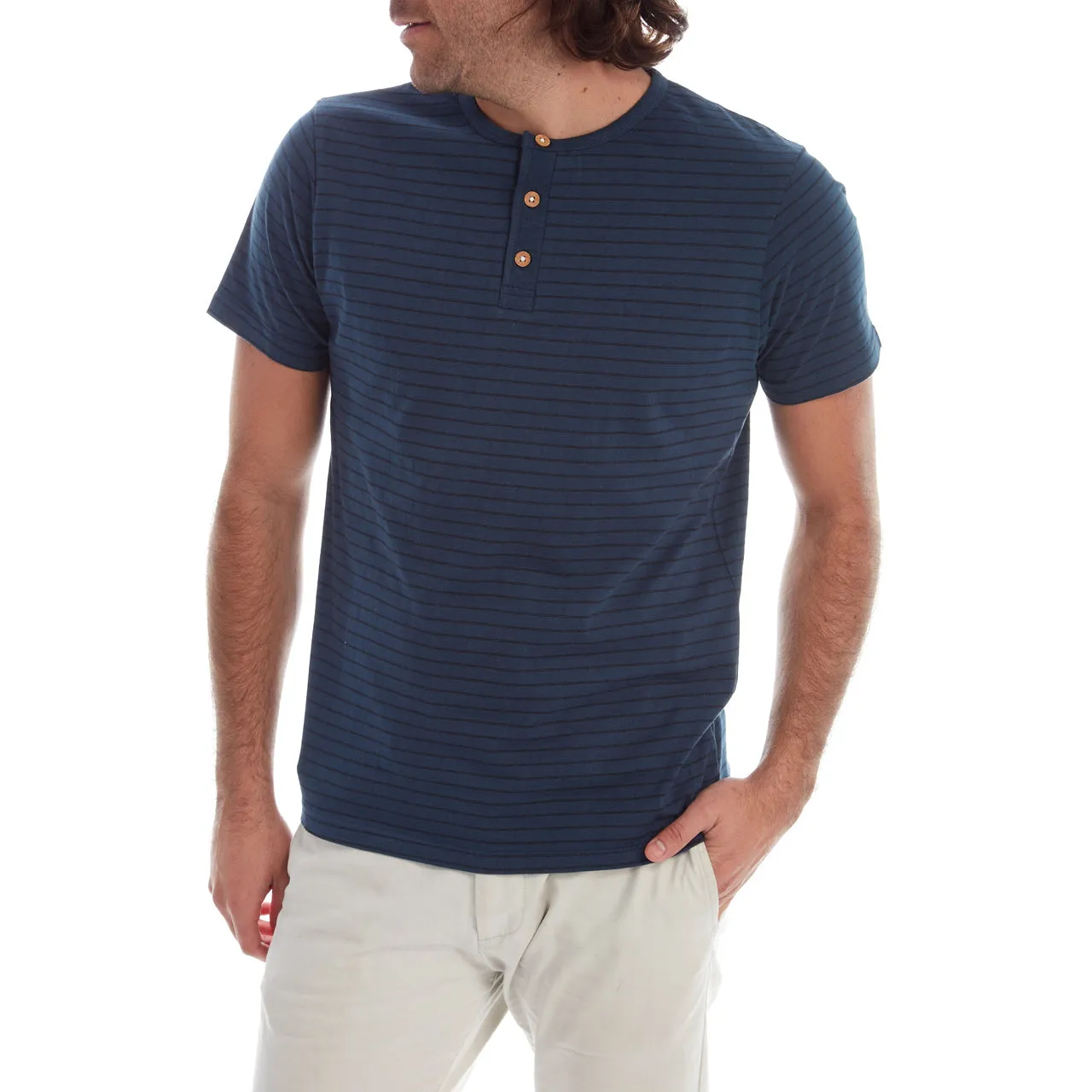 Navy Rafael Striped Henley Tee