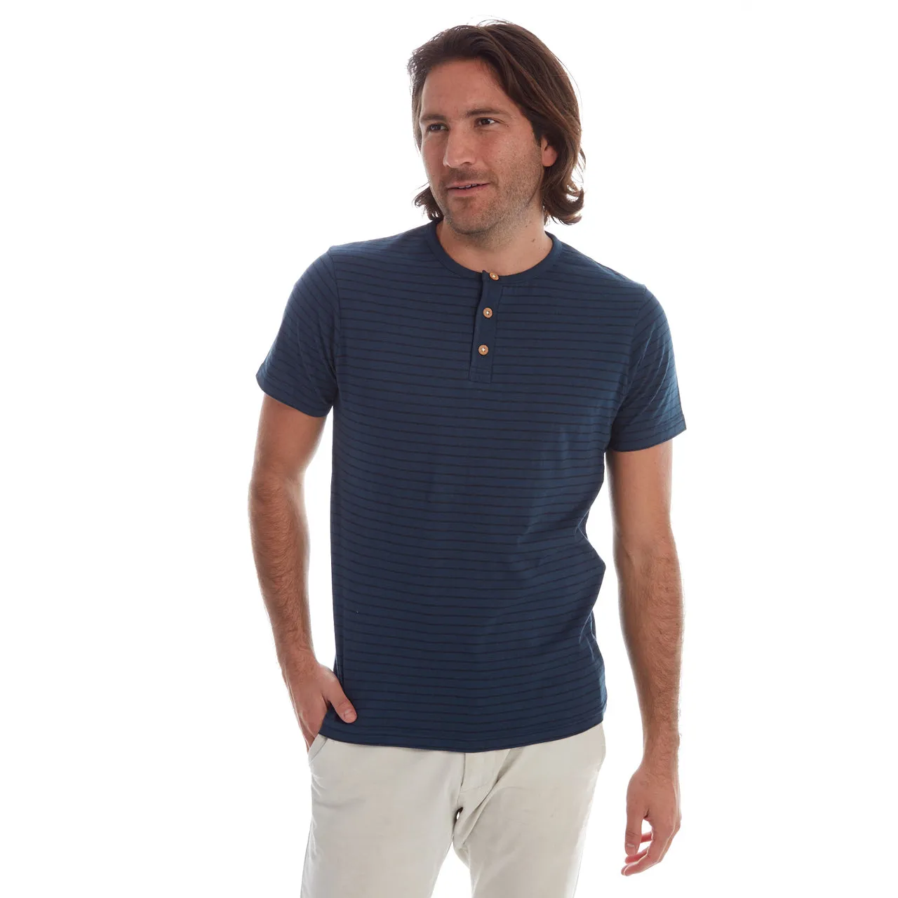 Navy Rafael Striped Henley Tee