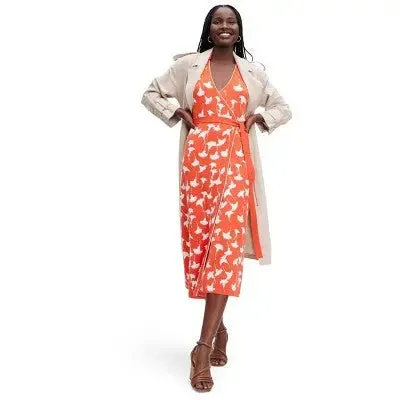 New - Diane von Furstenberg Women's Collared Sleeveless Midi Wrap Dress