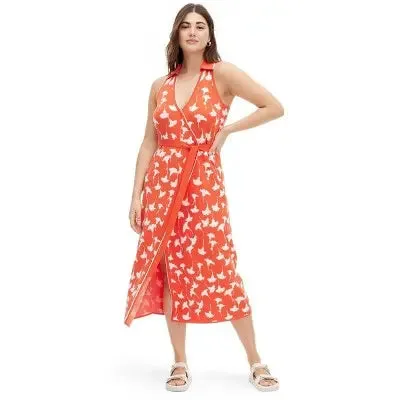 New - Diane von Furstenberg Women's Collared Sleeveless Midi Wrap Dress