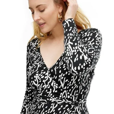 New - Diane von Furstenberg Women's Midi Wrap Dress Deep V-Neck Long Sleeve