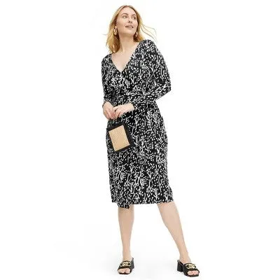 New - Diane von Furstenberg Women's Midi Wrap Dress Deep V-Neck Long Sleeve