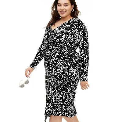 New - Diane von Furstenberg Women's Midi Wrap Dress Deep V-Neck Long Sleeve