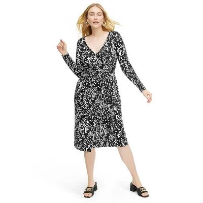 New - Diane von Furstenberg Women's Midi Wrap Dress Deep V-Neck Long Sleeve