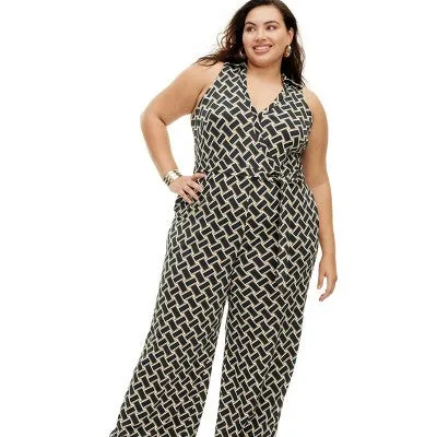 New - Women's Collared Sleeveless Vintage Weave Neutral Jumpsuit - DVF 3X