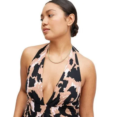 New - Women's Halter Leopard Neutral Jumpsuit - DVF